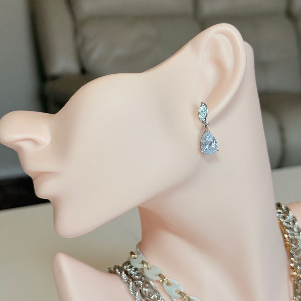 Silver Teardrop Crystal Drop Earrings